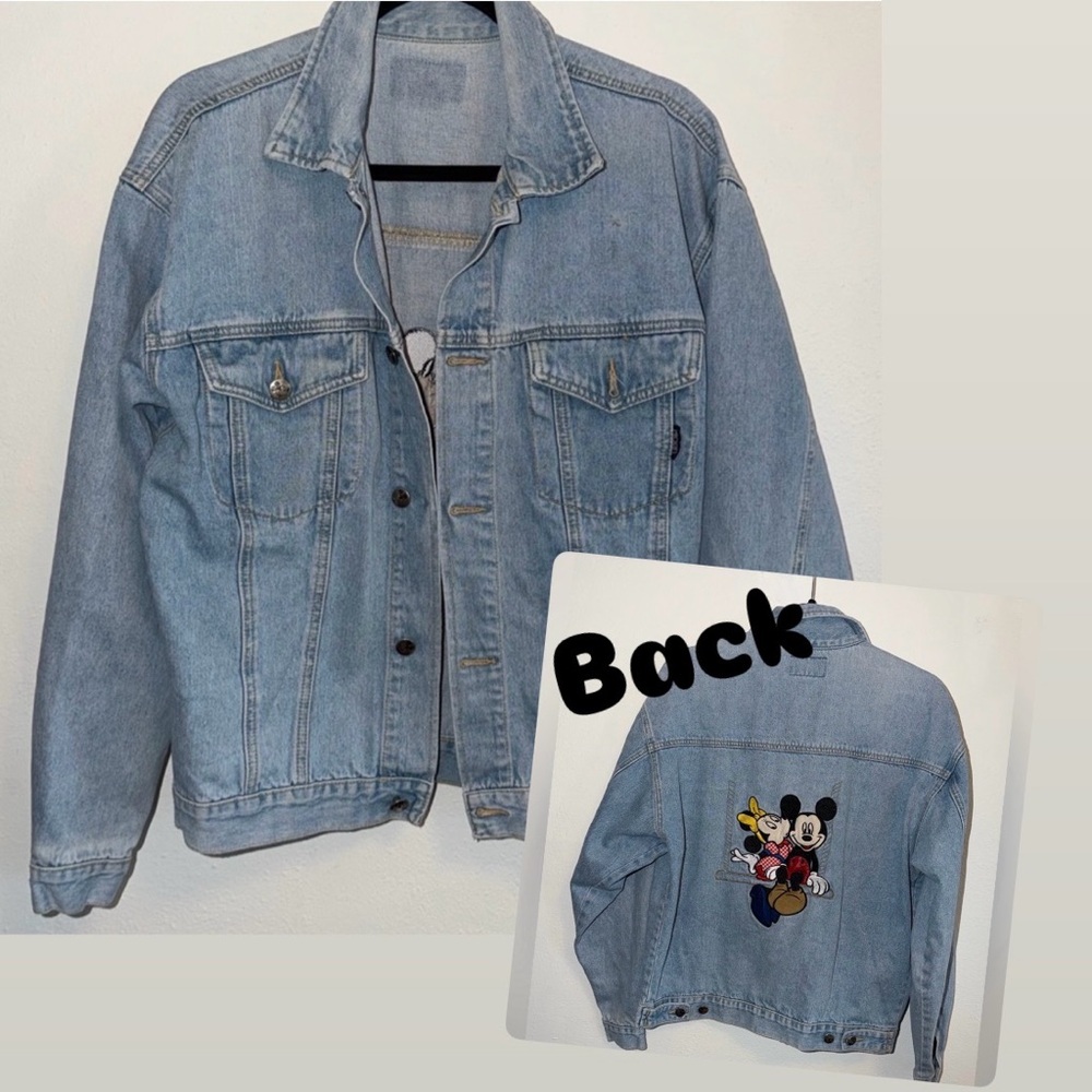 VTG. Mickey BY Jerry Leigh Mickey and Minnie Embroidered Design Jean Jacket